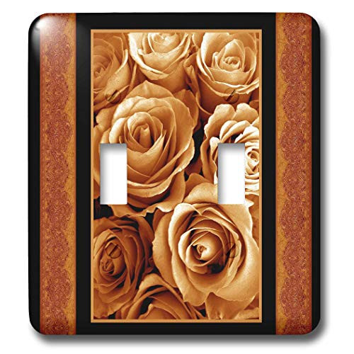 3dRose lsp_29831_2 Harvest Gold Rose Bouquet Surrounded By Orange Damask Ribbon Trim Double Toggle Switch