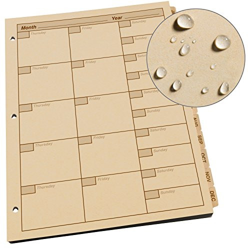 Rite in the Rain Weatherproof Monthly Planner Tab Set, 8 1/2" x 11", Tan Sheets (No. 9260M-MX)
