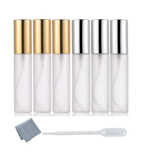 Elfenstall- 10ml 1-3 OZ Frosted Glass Spray Perfume Bottles 6Pcs Travel Small Empty Atomizer Bottle Fragrance Fine Mist for Christmas Day Gift Party Portable Free 3ML Free Pipette