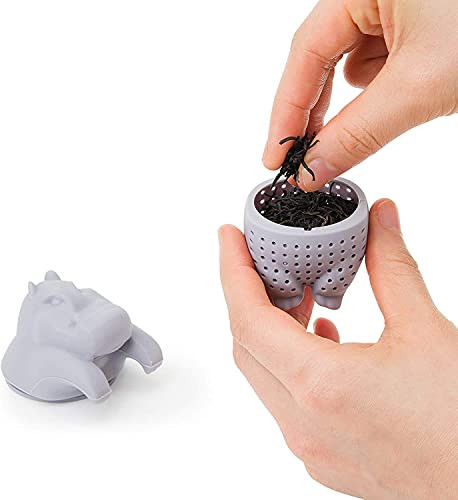 Vitrix Kitchenware Silicone Tea Infuser - Reusable Tea Diffuser Filter Strainer Made From 100 percent Food Grade Silicone - Cute  and  Funny Tea Infusers For Loose Leaf Tea Grey Hippo - Bring On When Travelling