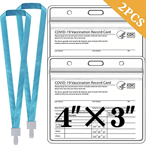-2PCS plusLanyard- TSAIYOGA Vaccine Card Protector CDC Vaccination Card Protector 4x3 Covid Vaccine Card Holder Immunization Card Sleeve Plastic Waterproof