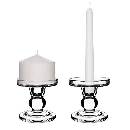 Sidith Clear Glass Pillar Candle Holder, Dual Use Taper Candle Stand for Pillar or Taper Candlesticks (2 Pack) (3.5")