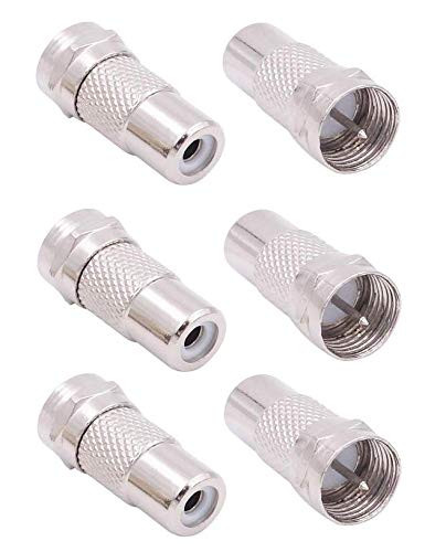 6 Pack F Type Male Plug to RCA Female Jack RF Video TV Cable Adapter for Atari 2600-7800 Sega-Coleco-Commodore Game System