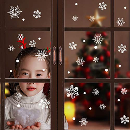 eS 120 PCS Christmas Snowflakes Window Clings Decals White Snowflake Winter Stickers Window Decal Decorations Christmas Holiday Party Supplies