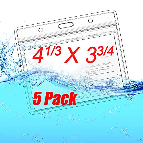 4×3 Card Protector Sleeve Clear Card Holder 4x3 inch Plastic Horizontal ID Card Name Badge Holder Clear Vinyl Plastic Sleeve with Waterproof Type Resealable Zip - 5 Pack