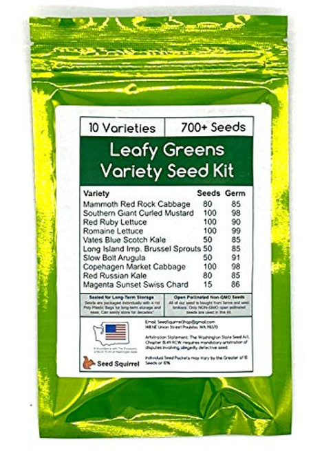 Variety Leafy Greens Lettuce Garden Seed Kit - 10 Varieties 700 plus Non-GMO Open Pollinated Heirloom Seeds - Leafy Greens