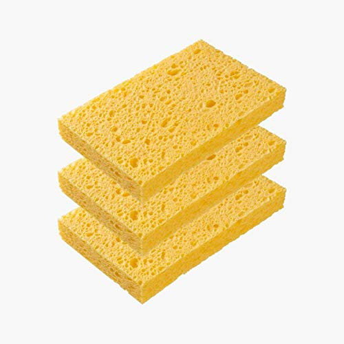 Cleaning Scrub Sponge Non-Scratch Kitchen Scrubbers Scouring Sponge Pads for Dishes and Cleaning Cellulose Biodegradable Natural Sponge 3 Pack