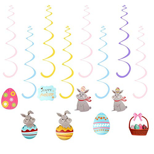 16 Pieces Easter Hanging Swirl Decorations Easter Egg Bunny Hanging Swirl Foil Decorations for Home Office School Easter Ornaments Decoration Party Supplies