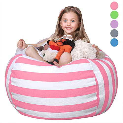 WEKAPO Stuffed Animal Storage Bean Bag Chair for Kids | 38" Extra Large Beanbag Cover for Child | 48" Quality YKK Zipper | Premium Cotton Canvas 