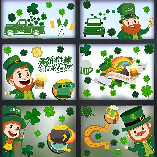 St. Patrick's Day Window Clings Decorations 9 Sheets Reusable Irish Window Decals Lucky Shamrock Gold Coin Gnomes Clover Static Window Stickers Party Ornaments for St Patrick's Day Decor Supplies
