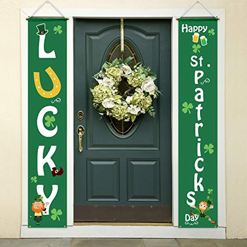 St. Patrick's Day Porch Decoration Lucky-Happy St. Patrick's Day Banner Decoration Irish Shamrock Banner Sign for Front Door Garden Living Room Wall