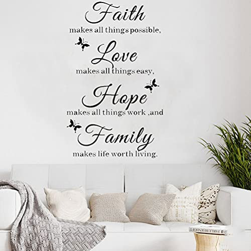 Wall Quote Stickers Faith Love Hope Family Motivational Wall Decal Family Inspirational Sayings Wall Décor Home Decoration for Living Room Bedroom Bathroom