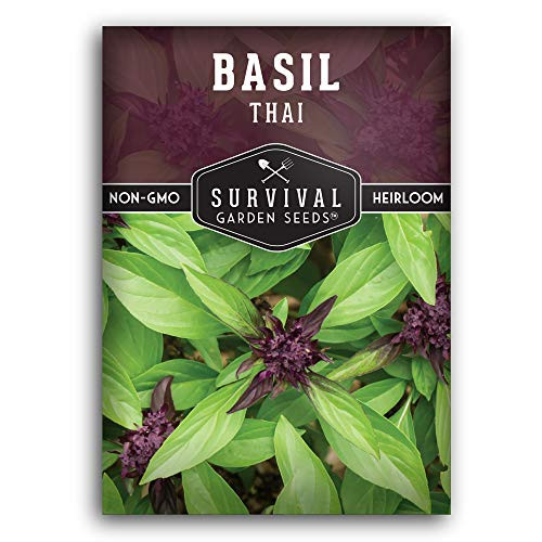 Survival Garden Seeds - Thai Basil Seed for Planting - Packet with Instructions to Plant and Grow in Your Home Vegetable Garden - Non-GMO Heirloom Variety
