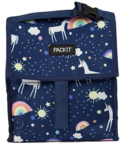 PACK IT packit 10 inch 10 hour Freezable Foldable Reusable Multipal Uses Lunch Bag with Adjustable Strap (UnicornSkyBlue)