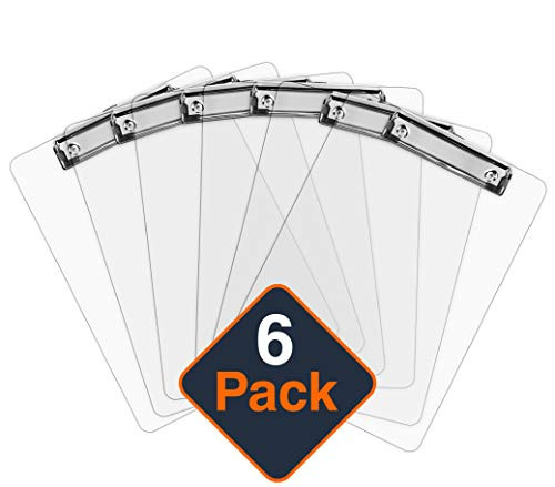 Plastic Clipboards (Set of 6) Transparent Clipboard (Clear) Strong 12.5 x 9 Inch | Holds 100 Sheets! Acrylic Clipboards with Low Profile Clip | Cute Clip Boards Board Clips