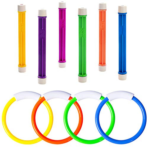 10 Pcs Underwater Swimming Pool Diving Rings, Diving Sticks Toys for Kids Gift Set. Training Dive Rings Sticks Toys for Learning to Swim