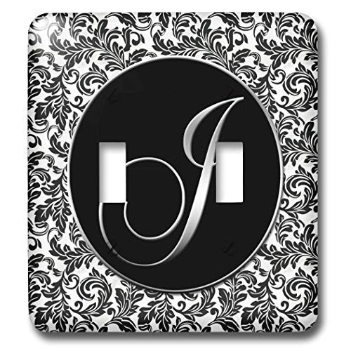3dRose lsp_38759_2 Letter J-Black and White Damask Double Toggle Switch