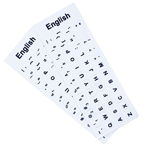 2 Pack Universal English Keyboard Stickers White Background with Black Lettering for Computer Laptop Notebook Desktop Replacement Computer Keyboard Stickers -English-