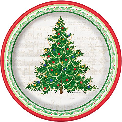 10.25" Classic Christmas Tree Dinner Paper Plates 8ct