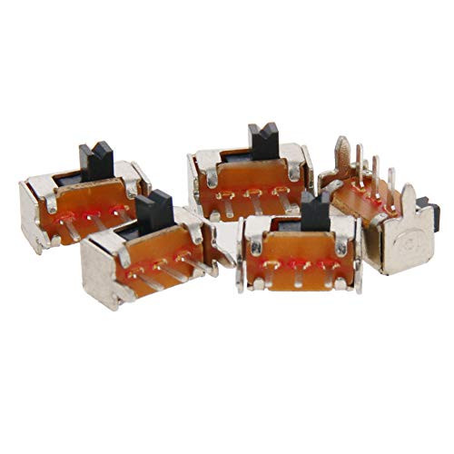 Fielect 50Pcs 2 Position 3Pin 1P2T Panel Mount Micro Slide Switch Latching Toggle Switch High Knob 2mm Handle Height Silver 50V 0.5A SK-12D07