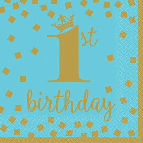 Amscan Baby Boy 1st Birthday Paper Luncheon Napkins 6.5" x 6.5" Blue