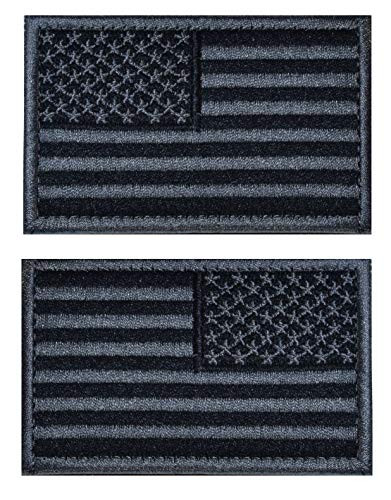ELLEWIN USA Flag Patches 2PCS Embroidered Tactical Morale American Flag Patch Regular and Reversed Hook and Loop Grey