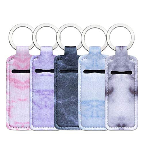 5 Pieces Marble Chapstick Holder Keychain Clip-on Sleeve Chapstick Pouch Neoprene Keychains Lipstick Holder Elastic Lip Balm Holster Keychain Holder for Chapstick Tracker Safeguard Travel Accessories