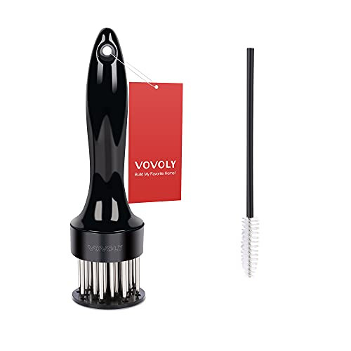 Vovoly Meat Tenderizer Tool with 24 Pin Ultra Sharp Stainless Steel Needle Kitchen Cooking Meat Tenderizer for Tenderizing Steak  and  ChickenBBQ and Marinade No More Hammer or Mallet Pounding?Black?