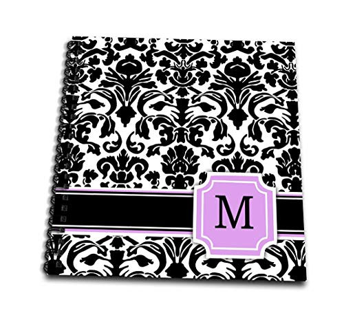 3dRose db_154388_2 Personal Initial M Monogrammed Pink Black and White Damask Pattern Girly Stylish Personalized Letter Memory Book 12 by 12-Inch
