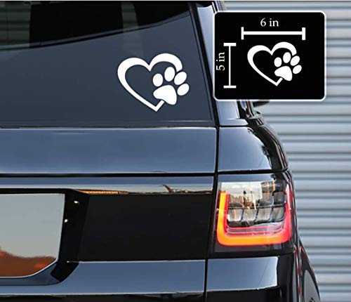 Printbeat Heart with Dog PAW Puppy Love Footprint Vinyl Decals Bumper Stickers for Cars Van Trucks Laptop -White 6" x 5"-