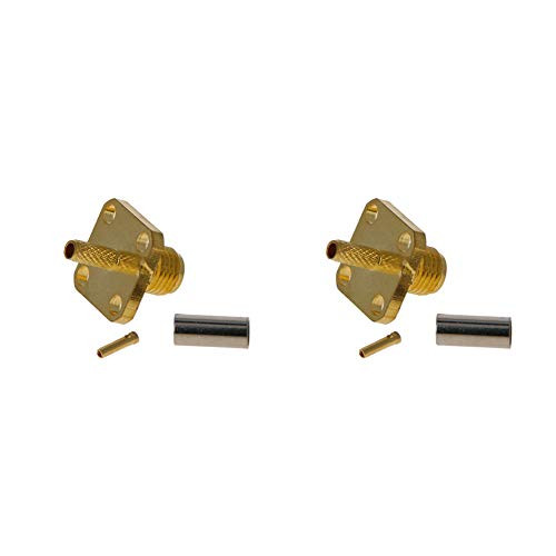 Othmro Gold Tone SMA-KF SMA Female Panel Flange Jack RF Coaxial Adapter Connector 2pcs