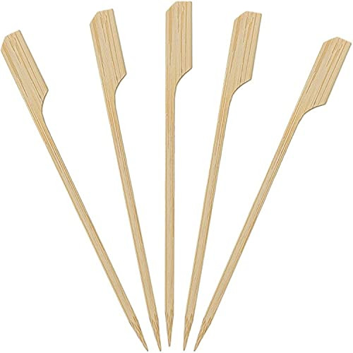 4 inch Bamboo Wood Paddle Picks Skewers Toothpicks for Cocktail?Appetizers Fruit?Sandwich? Snacks Package of 100 Wooden Paddle Pick Skewer Party Forks