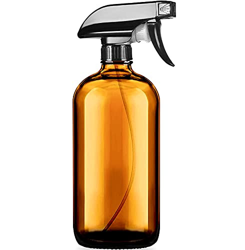 Vioetry Empty Amber Glass Spray Bottles 16oz Durable Adjustable Trigger Sprayer Reusable Refillable Container Glass Spray Bottle with Fine Mist  and  Stream Modes for Essential Oil Cleaning Solutions