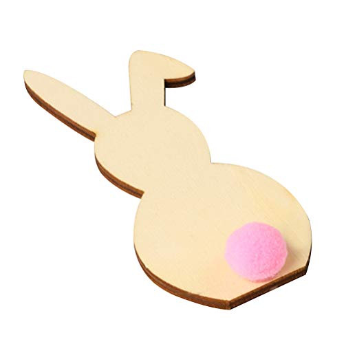 Amosfun Wooden Easter Decorations Unfinished Wood Bunny Cutout Easter Bunny Rabbit Ornaments with Pom Pom Ball for Easter Party Decorations -Pink-