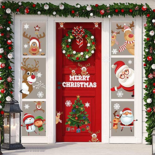 Christmas Window Stickers for Glass White Snowflakes Window Clings Xmas Decal for Party and Holiday Christmas Decorations Ornaments with Santa Claus Reindeer Snowman Child Christmas tree Elements