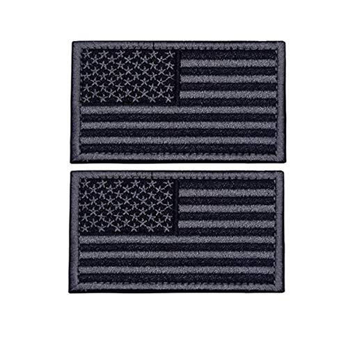 Homiego 2 Pack Tactical Morale USA Flag Patch Embroidered US American Flag Patch Hook Loop Fastener Backing Emblem for Hats Caps Bags Backpacks Tactical Vest Military Uniforms - Black Gray