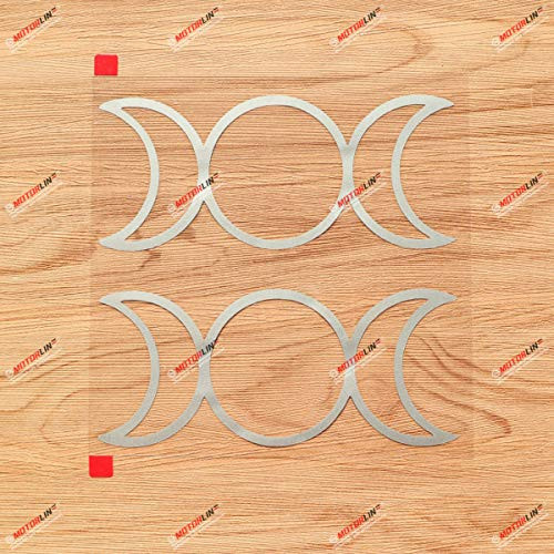 Triple Moon Symbol Decal Sticker Vinyl Pagan Wiccan Goddess - 2 Pack Silver 3 Inches - for Car Boat Laptop Phone No Background