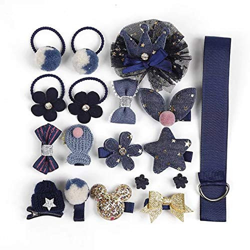 Baby Girl's 18 pcs Hair Accessories Set Cute Hair Bows Elastic Hair Ties Hair Clips Ponytail Holder Toddlers Barrettes Hairpins Set-Navy-