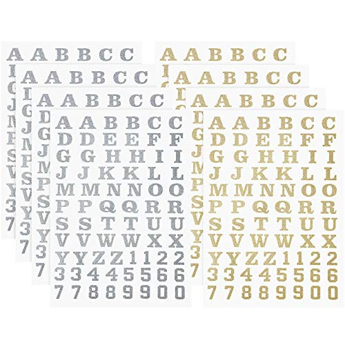 8 Sheets Graduation Heat Transfer Letters and Numbers Glitter Iron-on Alphabet Iron on Transfer Numbers Iron on Letters for Clothes Bags DIY Craft -Gold Silver-