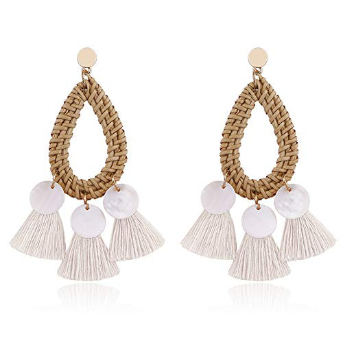 Handmade Beaded Tassel Statement Earrings Bohemian Fringe Lightweight Party Dangle Drop Earrings Boho Rattan Earrings For Women Girls -17 Tassel Acr- Handmade Beaded Tassel Statement Earrings Bohemian Fringe Lightweight Party Dangle Drop Earrings Boho Rattan Earrings For Women Girls -17 Tassel Acr-