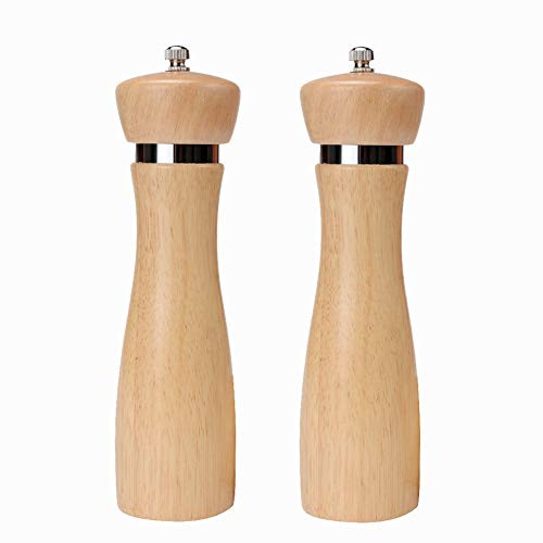 Haomacro Salt and Pepper Grinder Set-Rubber wood Salt and Pepper Mills-Salt and Pepper Shakers with Adjustable Ceramic Core-Salt grinder and Pepper Mill-8 Inch -Pack of 2
