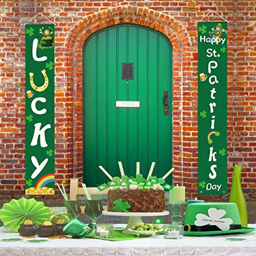 SINGARE St Patricks Day Porch Sign St Patricks Door Decorations Banner Happy St Patricks Day and Lucky Banner Sign for Outdoor Indoor Porch Decorations St Patricks Home Party Supplies SINGARE St Patricks Day Porch Sign St Patricks Door Decorations Banner Happy St Patricks Day and Lucky Banner Sign for Outdoor Indoor Porch Decorations St Patricks Home Party Supplies