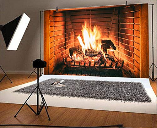 OERJU 5x4ft Burning Firewoods Backdrop Burning Woods Fireplace Backdrop for Photography Fires Interior Decor Background