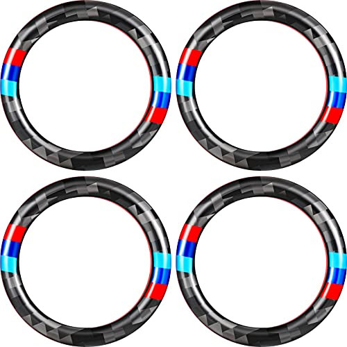 4 Pieces Carbon Fiber Car Engine Start Stop Button Ring Key Ring Emblem Ignition Button Ring Cover Sticker Compatible with BMW E90 E92 E93