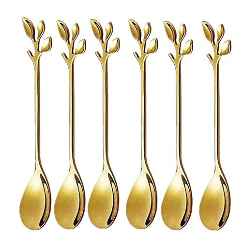 Gold Leaf Espresso Coffee SpoonIce-Cream Cake Tea Stirring Mini Spoons 4.7 Inches Demitasse Dessert Spoons Mixing Sugar Stir Teaspoon Set Retro Kitchen Tableware 6Pcs Gold Leaf Espresso Coffee SpoonIce-Cream Cake Tea Stirring Mini Spoons 4.7 Inches Demitasse Dessert Spoons Mixing Sugar Stir Teaspoon Set Retro Kitchen Tableware 6Pcs