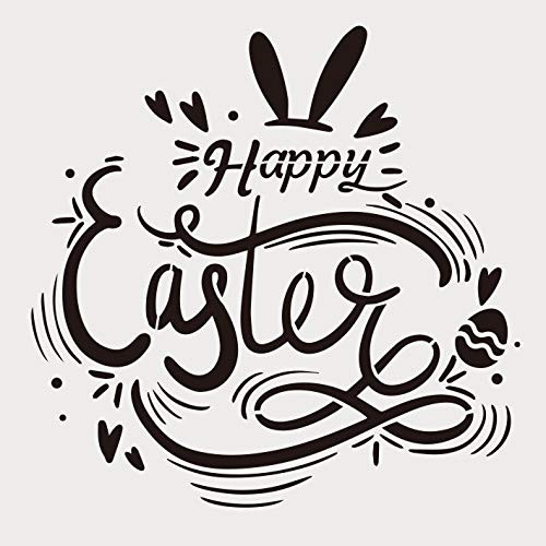 Large Letter Happy Spring Easter Stencils for Painting on Wood Canvas Walls Fabrics Rabbit Ears Easter Stencils for Wood Signs DIY Crafts Home Decor Reusable Plastic Stencil?12" x 12"?