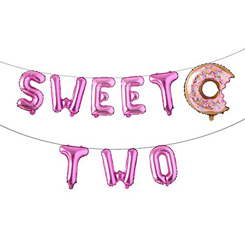 16 inch Two Sweet Balloons Donut2nd Birthday PartyBaby Shower Birthday Party Decoration Sweet Two Balloon Letters Donut Party Supplies -Sweet Two Rose RED-