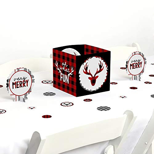 Big Dot of Happiness Prancing Plaid - Christmas & Holiday Buffalo Plaid Party Centerpiece & Table Decoration Kit