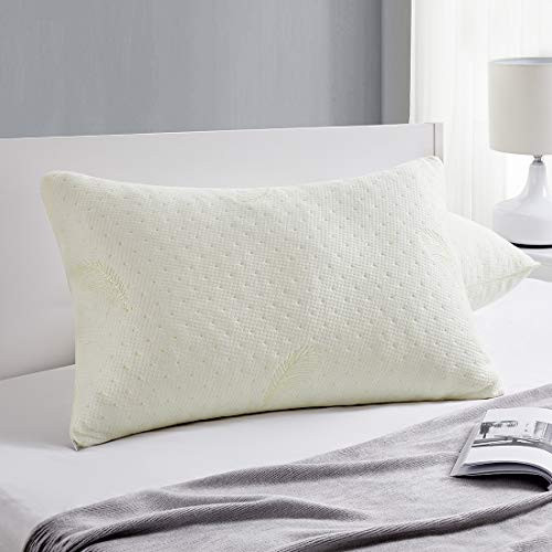 Memory Foam Pillow, Breathable Cooling Hypoallergenic Shredded Memory Foam Bed Pillow with Zipper Removable and Washable Bamboo Derived Rayon Cover (White, King)