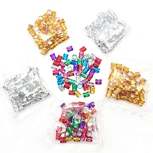 Dreadlock Beads 100 Pieces Jewelry Aluminum Metal Beads Hair Cuffs Hair Rings Hair Coils Braiding Hair Pendants Decoration Clips for Dreadlocks Hair -Silver -100 PCS--